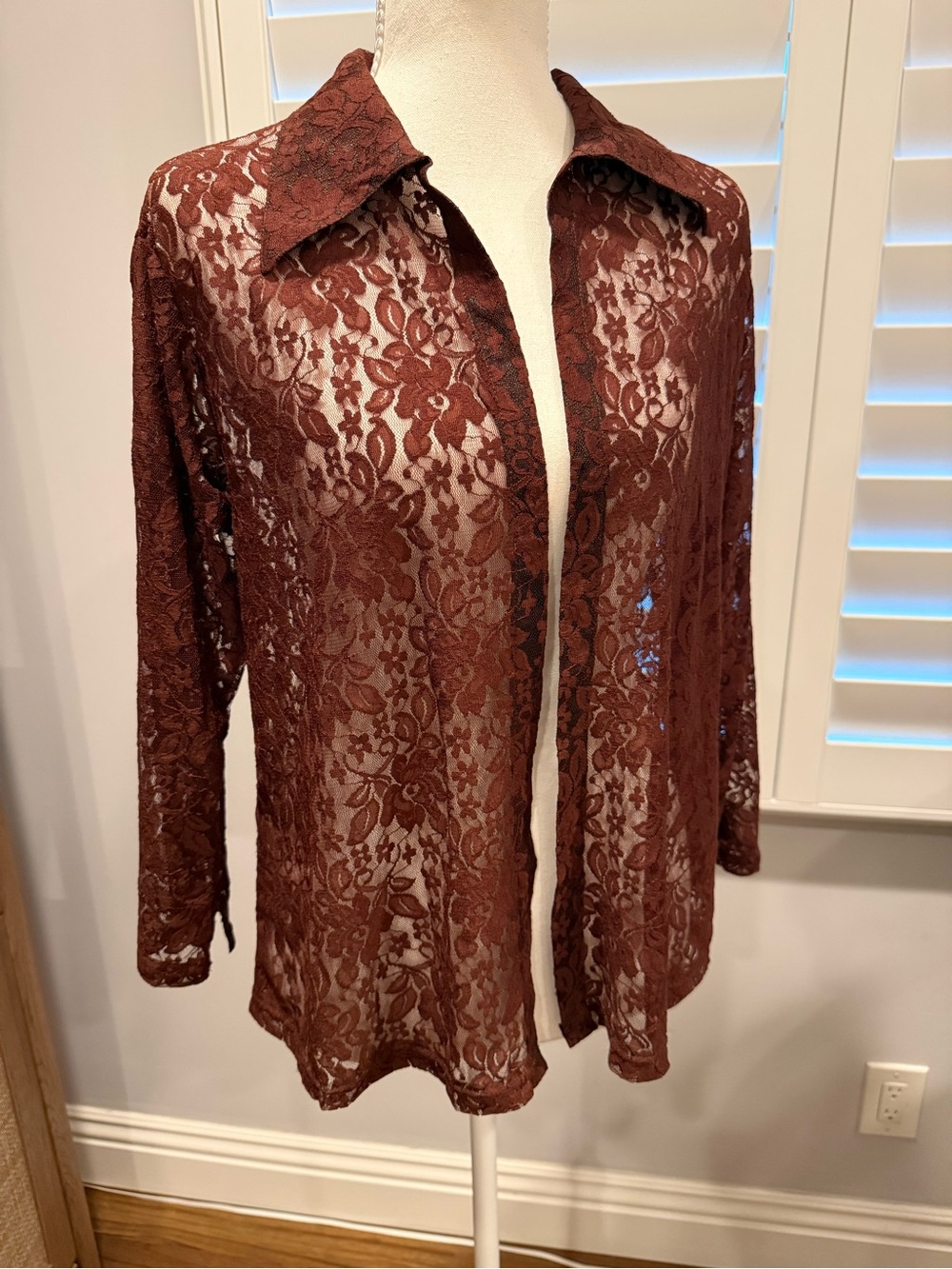 Vintage cotton Sheer Lace Women's Top - Brown